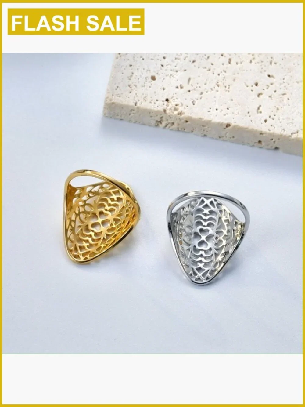 Vintage Filigree Flower Ring Stainless Steel Wedding Band for Women